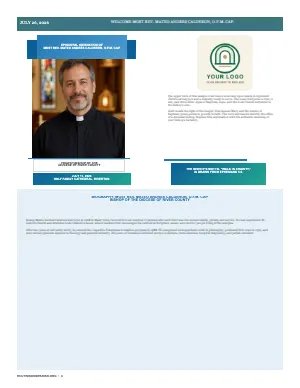 Full Bishop Welcome + Ministry Biography bulletin page design