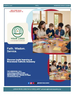 Full Catholic School Admissions Feature bulletin page design