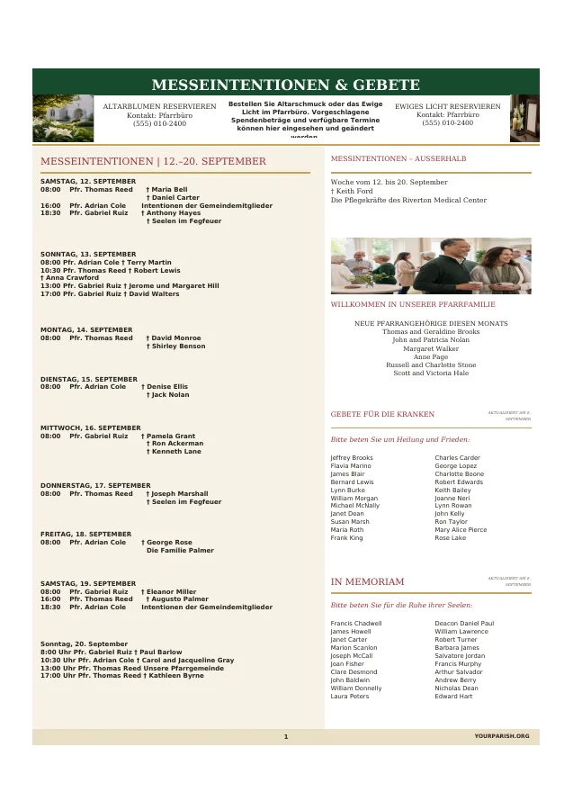 Mass Intentions + Parish Prayer Lists