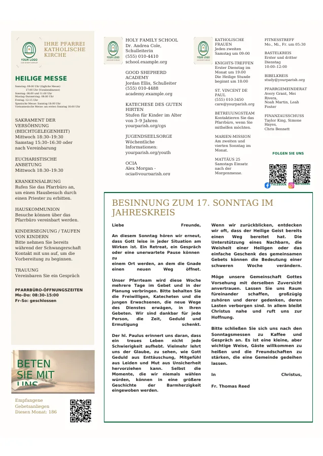Mass Schedule + Ministry Directory
