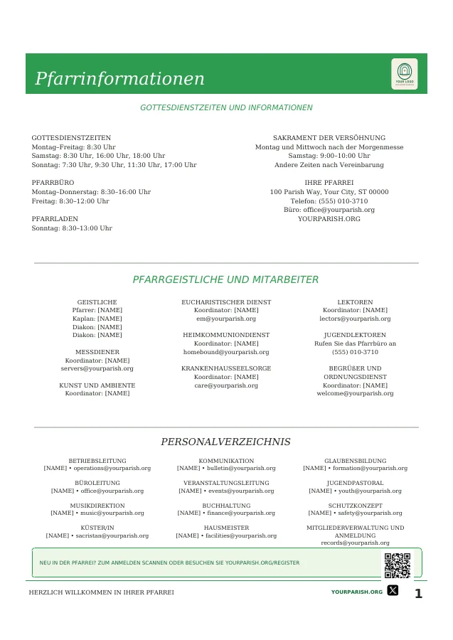 Mass Schedule, Staff Directory and QR