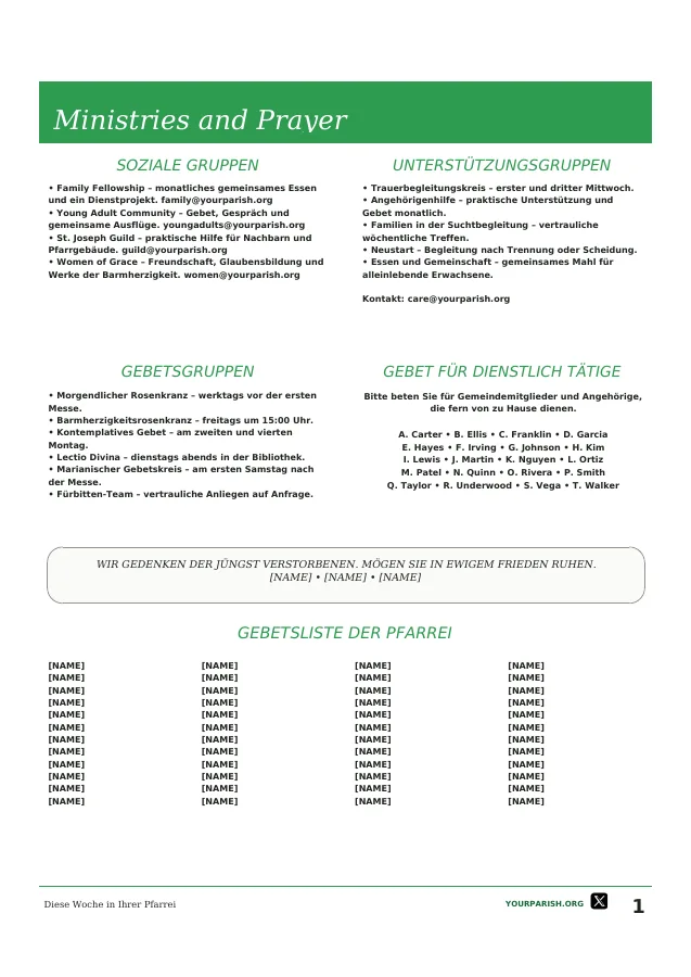 Ministries, Memorials and Prayer List