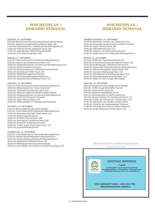 Two-Column Parish Week
