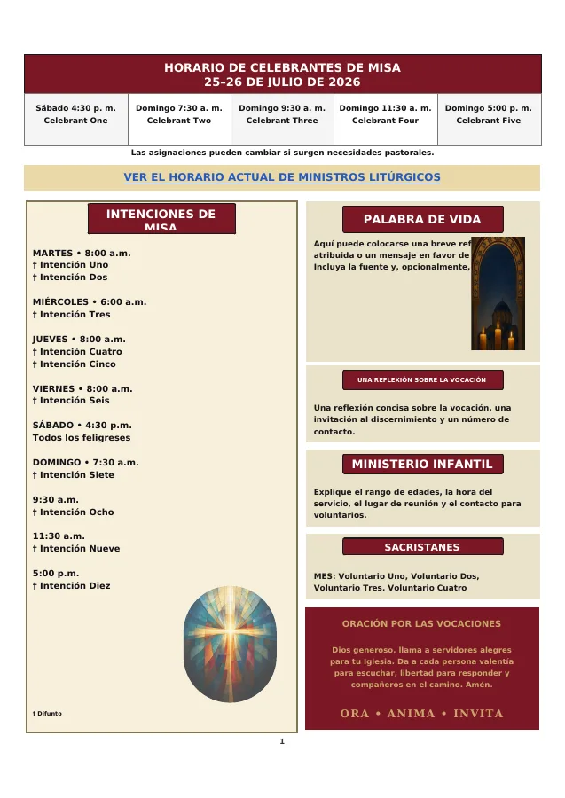 Liturgical Schedule and Notices