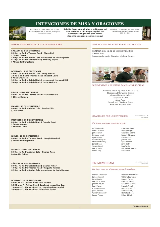 Mass Intentions + Parish Prayer Lists