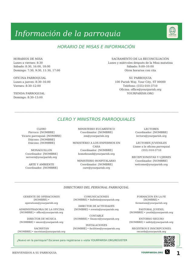 Mass Schedule, Staff Directory and QR