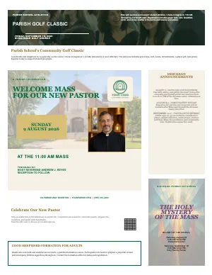 Full Event Feature + Diocesan News bulletin page design