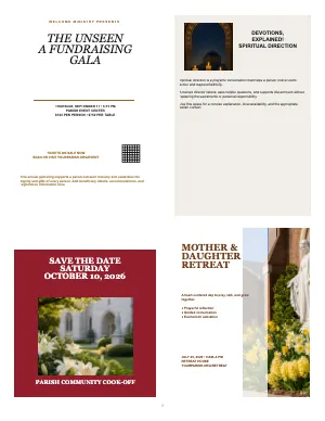 Full Events and Formation Editorial Grid bulletin page design