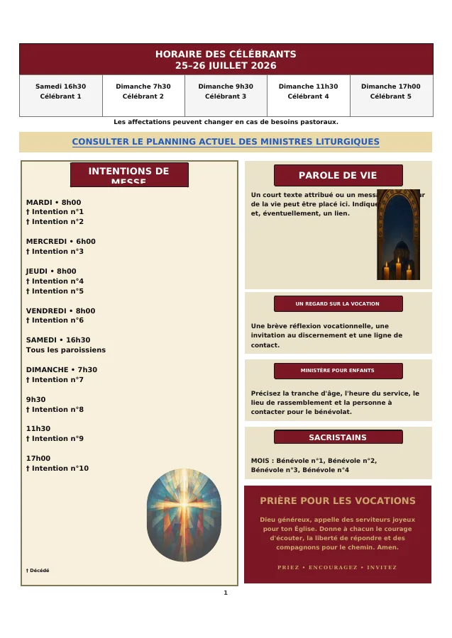 Liturgical Schedule and Notices