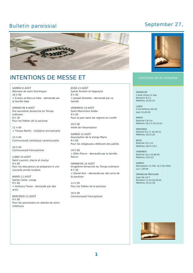 Mass Intentions + Weekly Readings Rail