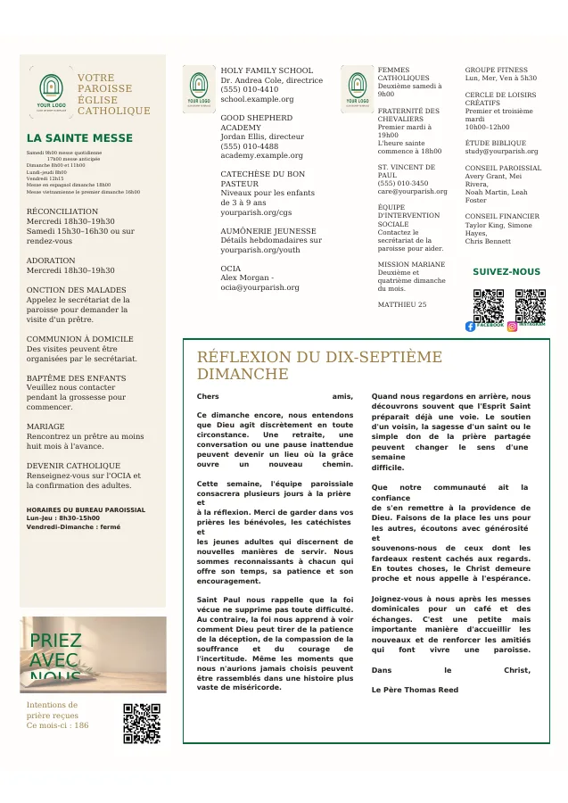 Mass Schedule + Ministry Directory