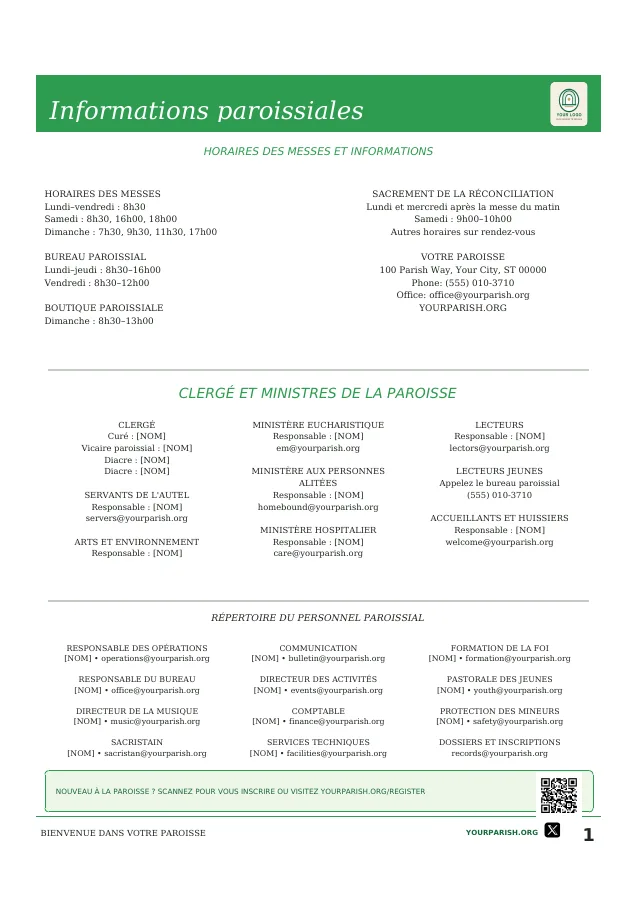Mass Schedule, Staff Directory and QR