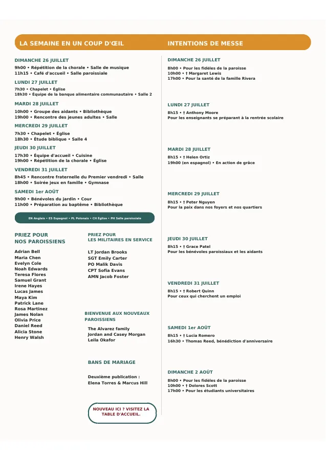 Weekly Schedule, Prayers & Intentions