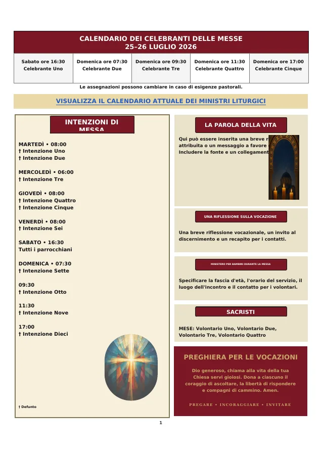 Liturgical Schedule and Notices