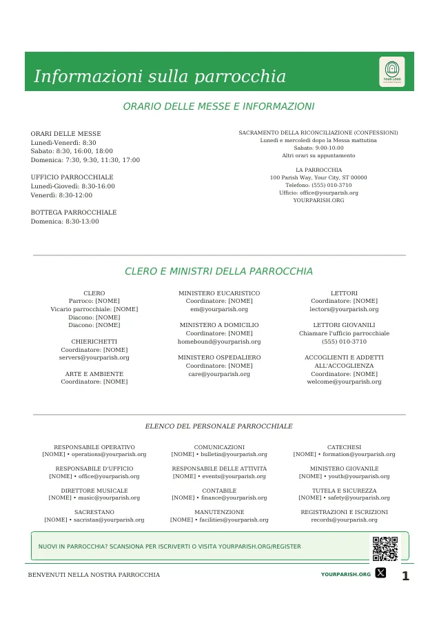 Mass Schedule, Staff Directory and QR