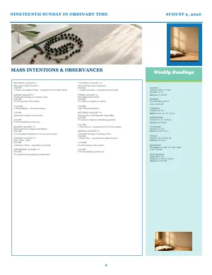Full Mass Intentions + Weekly Readings Rail bulletin page design