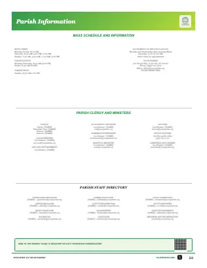 Full Mass Schedule, Staff Directory and QR bulletin page design