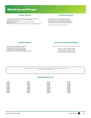 Full Ministries, Memorials and Prayer List bulletin page design