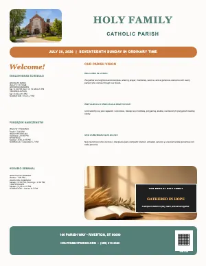 Full Multilingual Schedule & Vision Cover bulletin page design