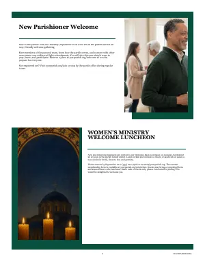 Full Newcomer Welcome + Women's Ministry Luncheon bulletin page design