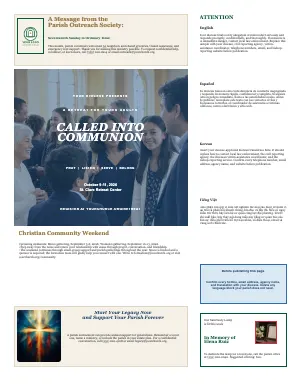 Full Outreach, Retreat & Safety bulletin page design
