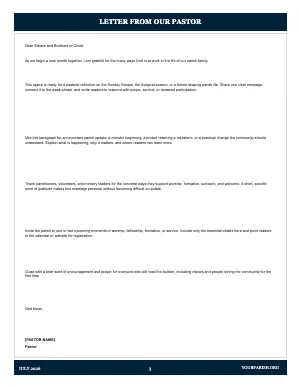 Full Pastor Letter bulletin page design