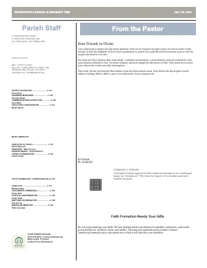 Full Pastor Letter + Staff Directory bulletin page design