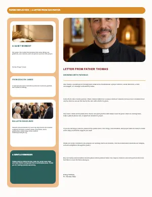 Full Pastor Letter with Sidebar Cards bulletin page design