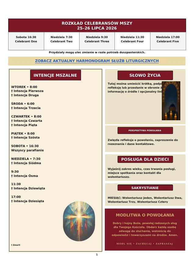 Liturgical Schedule and Notices