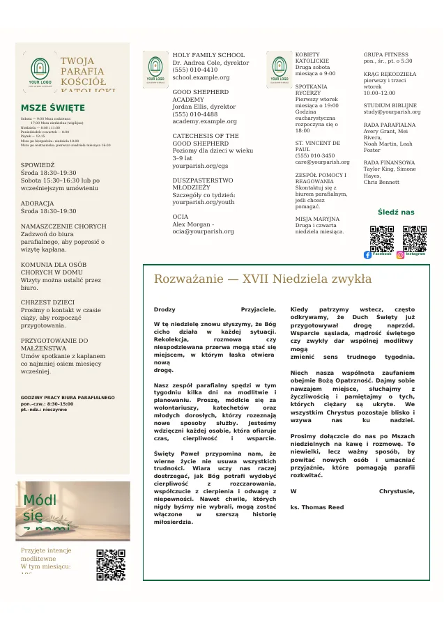 Mass Schedule + Ministry Directory