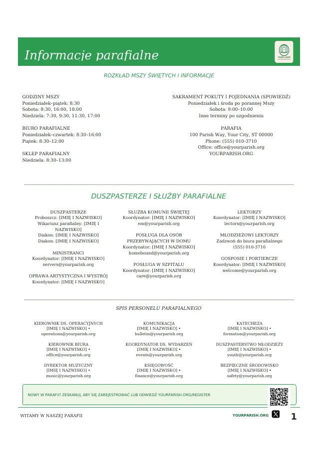 Mass Schedule, Staff Directory and QR