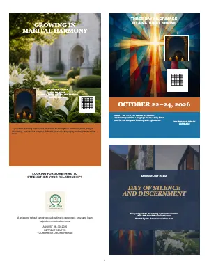 Full Retreats and Pilgrimage Promotions bulletin page design