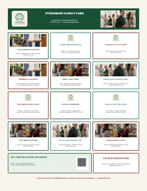 Full Sponsor Mosaic — Care, Media + Community Life bulletin page design