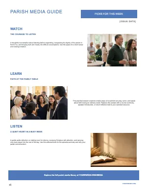 Full Watch, Learn and Listen Media Picks bulletin page design