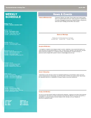 Full Weekly Schedule & Parish News bulletin page design