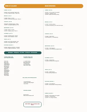 Full Weekly Schedule, Prayers & Intentions bulletin page design