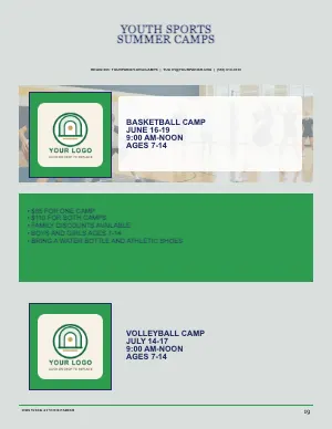 Full Youth Sports Camp Poster bulletin page design