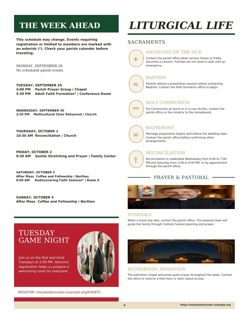 Page 4 of Holy Wisdom at Cedar Ridge Catholic Parish: Week ahead and liturgical life guide