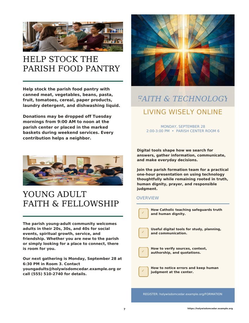 Page 7 of Holy Wisdom at Cedar Ridge Catholic Parish: Food pantry, young adults and formation