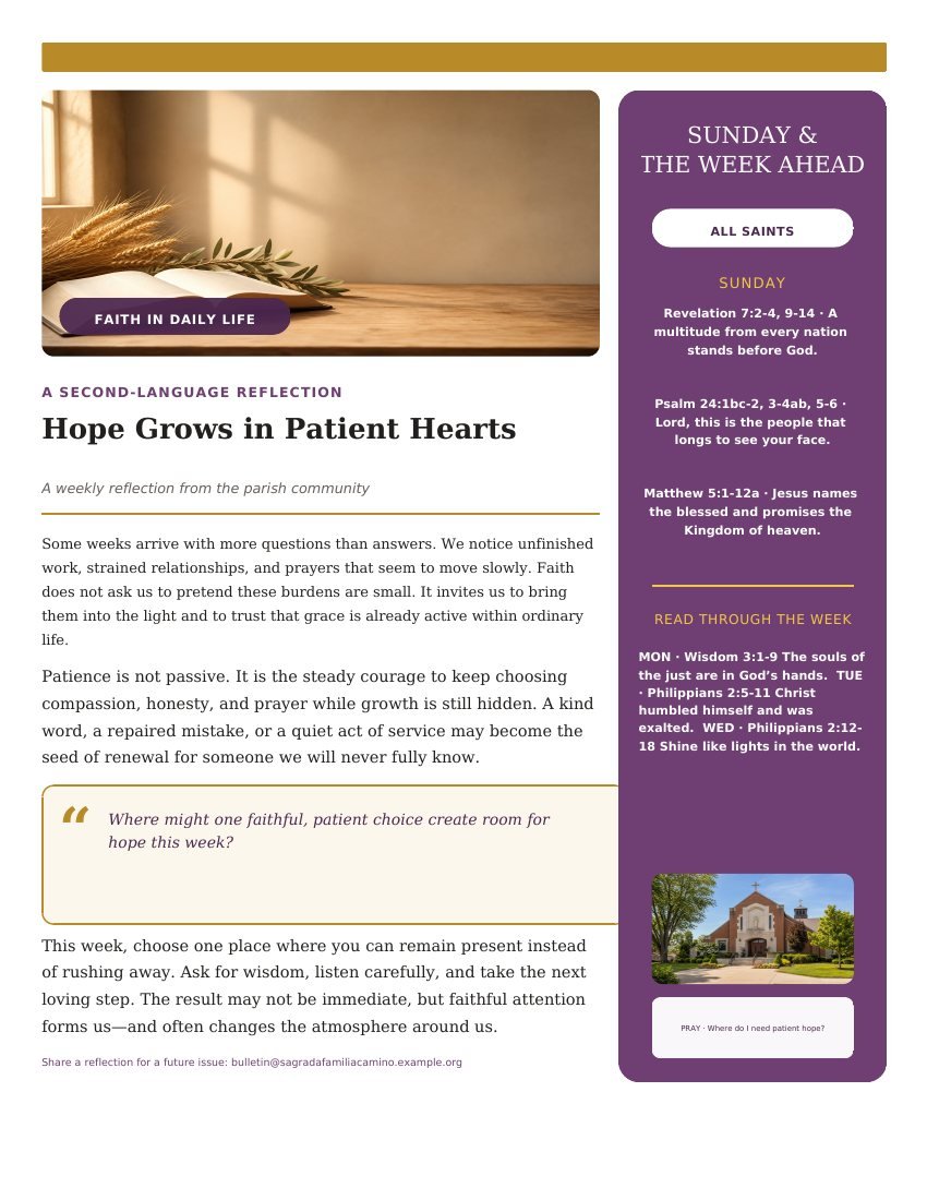 Page 5 of Holy Family of Pilgrim Way / Sagrada Familia del Camino: English reflection and reading references