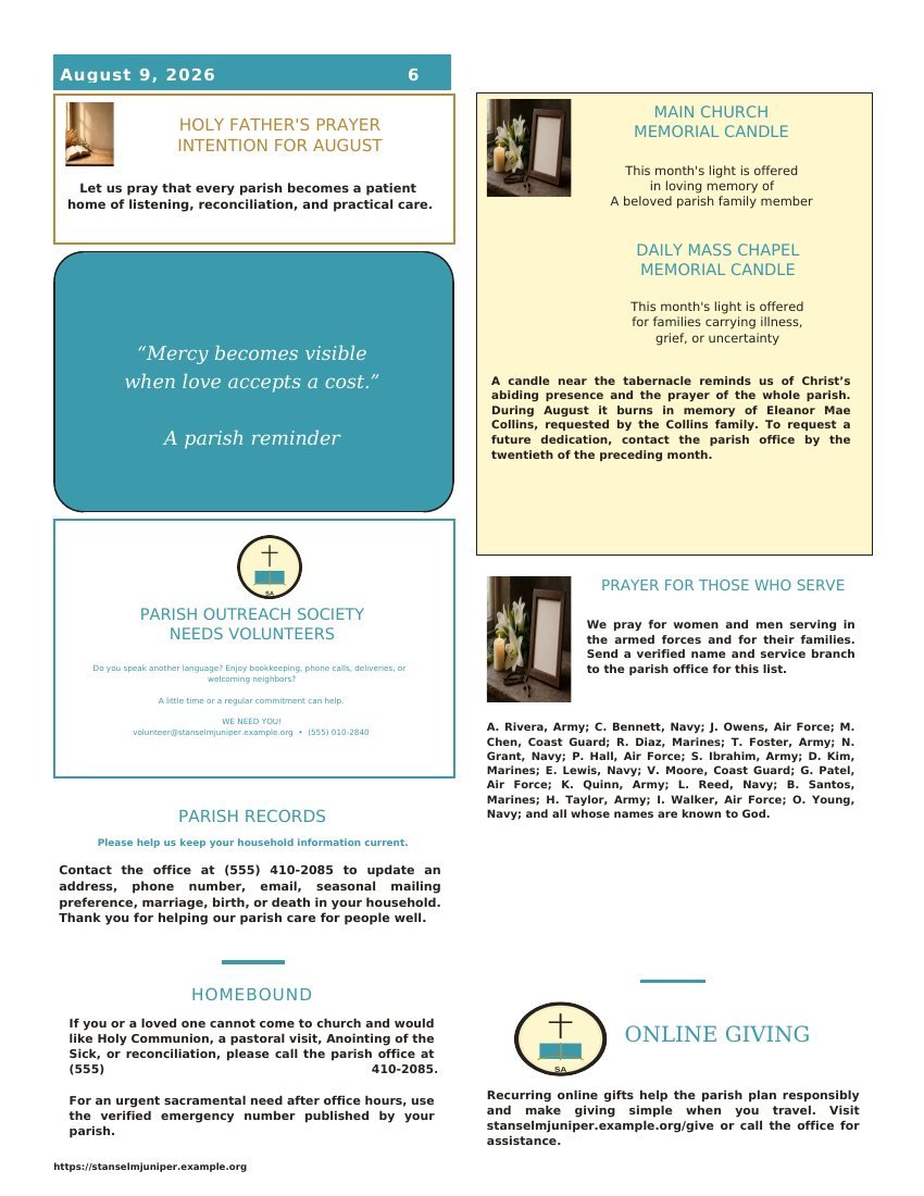 Page 6 of St. Anselm at Juniper Lake Catholic Parish: Parish care and memorial notices