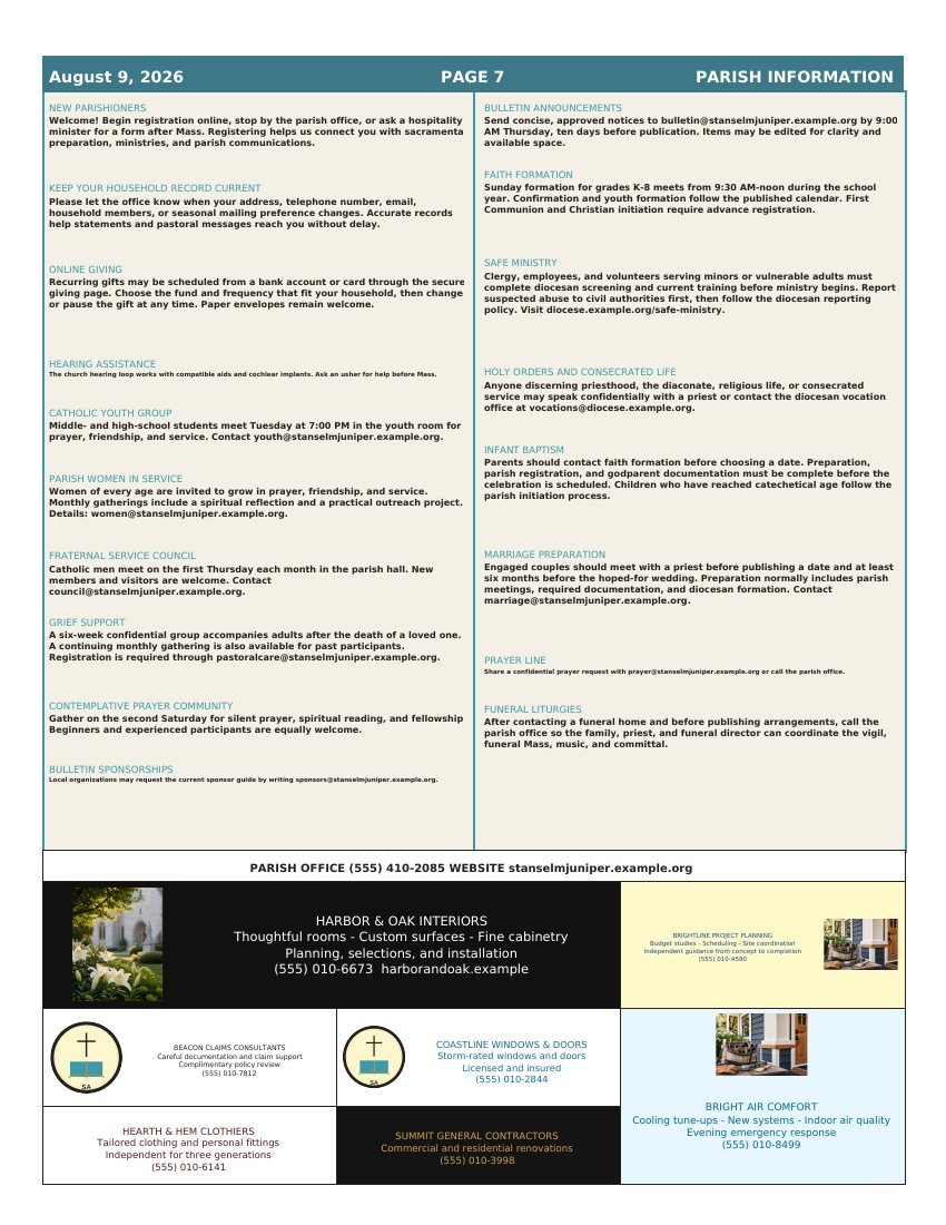 Page 7 of St. Anselm at Juniper Lake Catholic Parish: Parish guide and sponsor strip
