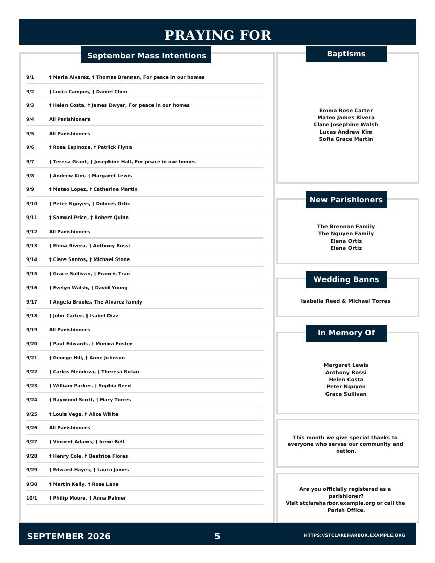 Page 5 of St. Clare at Lantern Harbor Catholic Parish: Intentions and parish life